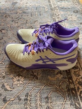 ASICS Women's Athletic Shoes - Cream, Purple and Orange Accents